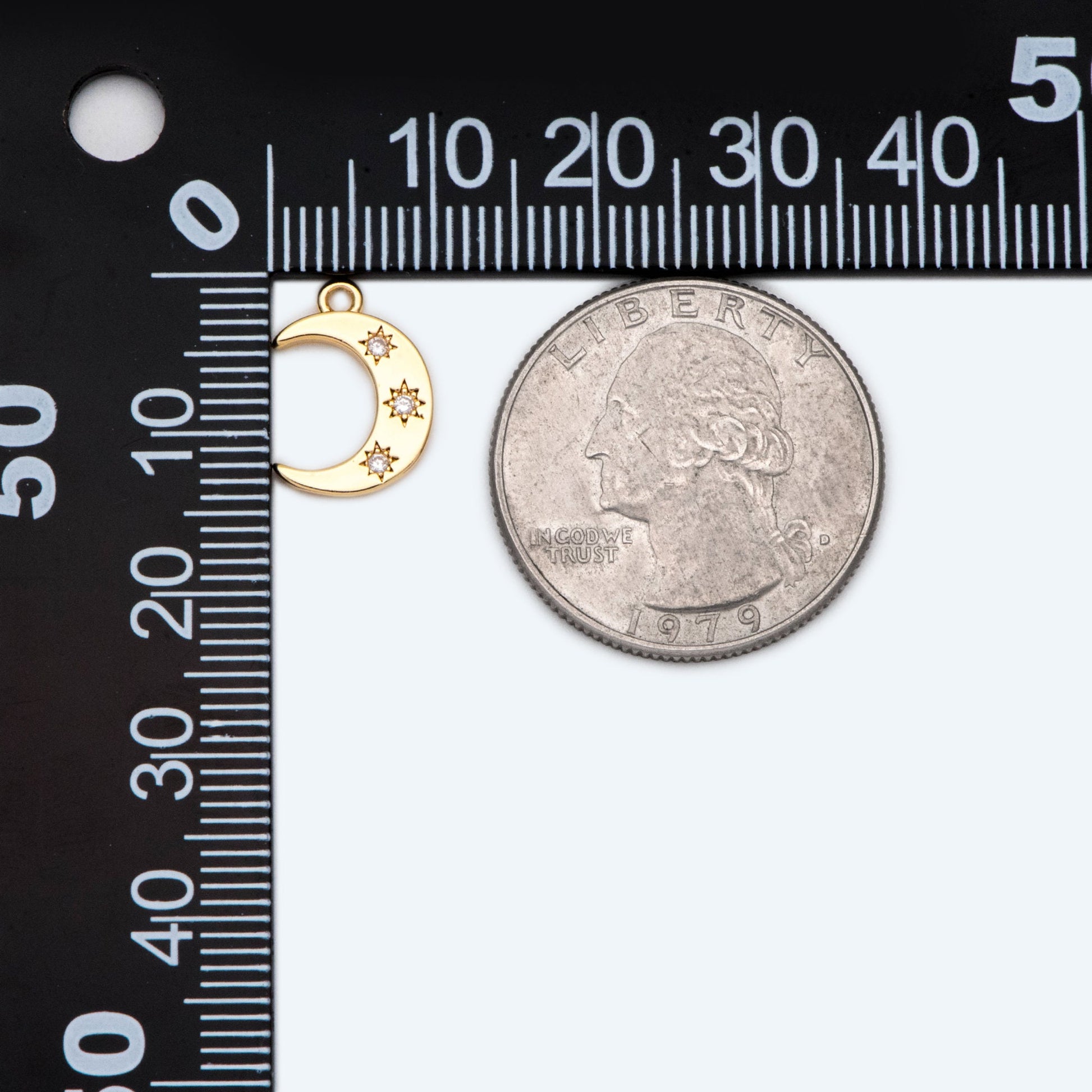 10pcs CZ paved Gold Moon Star Charms 14x10mm, 18K Gold plated Brass Moon Pendants (GB-618-H)