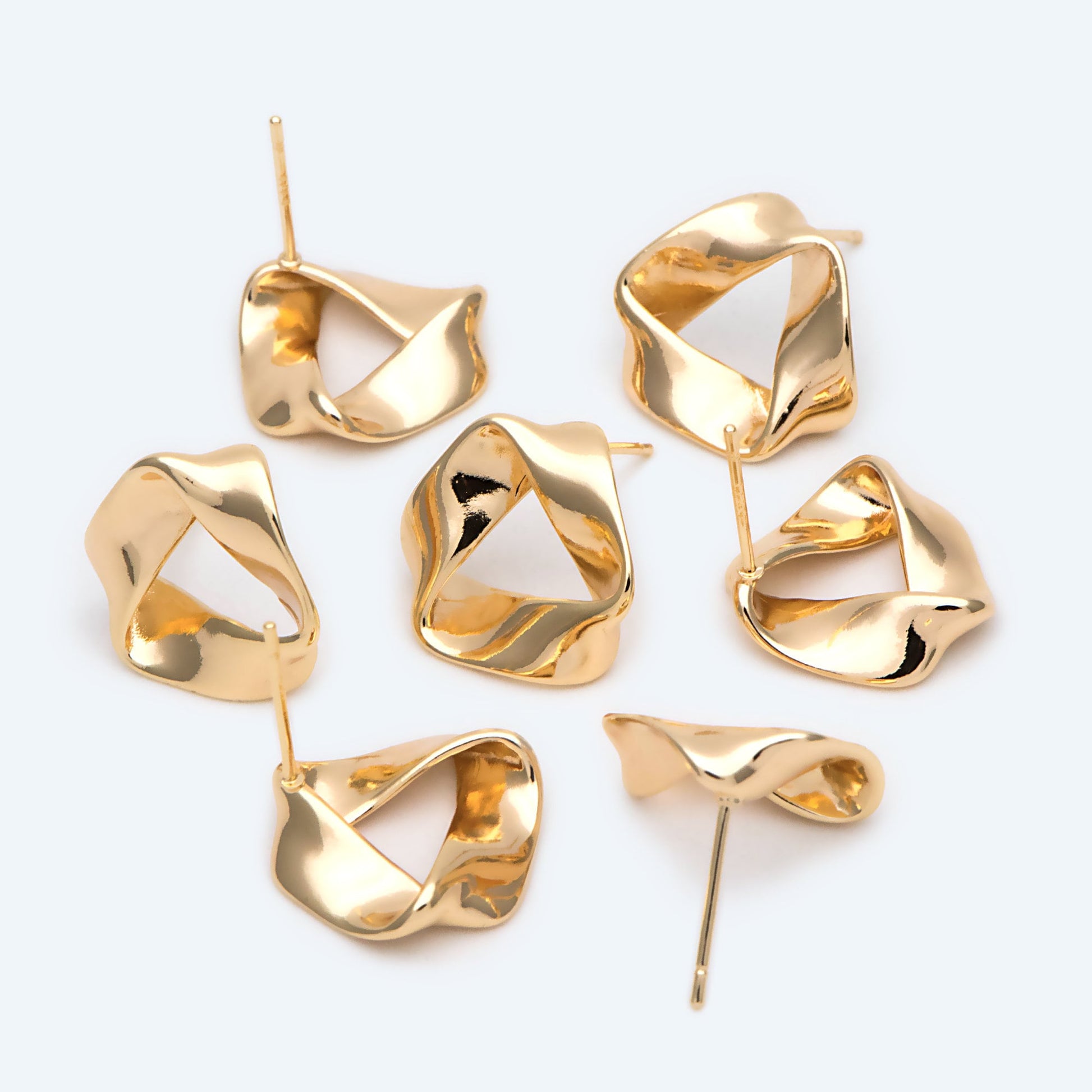 4pcs Gold Triangle Minimalist Earrings, Real Gold Plated Brass Geometric Earring Studs (GB-2208)