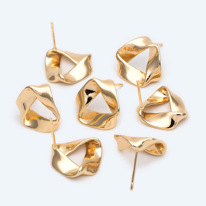 4pcs Gold Triangle Minimalist Earrings, Real Gold Plated Brass Geometric Earring Studs (GB-2208)