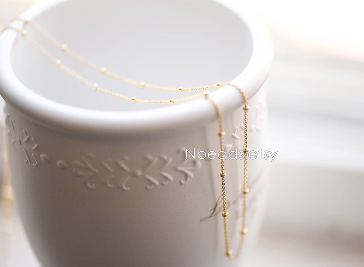 Gold/ Rhodium plated Brass Satellite Chains, 1.3mm Chain with 2mm Rondelle Beads, DIY Necklace Chain Wholesale (#LK-125)/ 1 Meter=3.3 ft