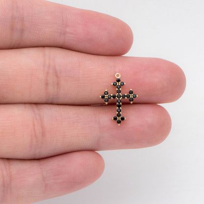 4pcs micro pave Cross Charm,16x12mm, Black CZ paved Cross Pendants (GB-2731-K)