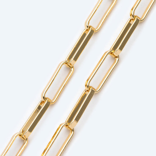 Gold/ Silver Long Oval Chains, Link Size 14.5x4.5mm, 18K Gold/ Rhodium plated Brass, Quality Craft Jewelry Supplies(#LK-475)/ 1 Meter=3.3 ft