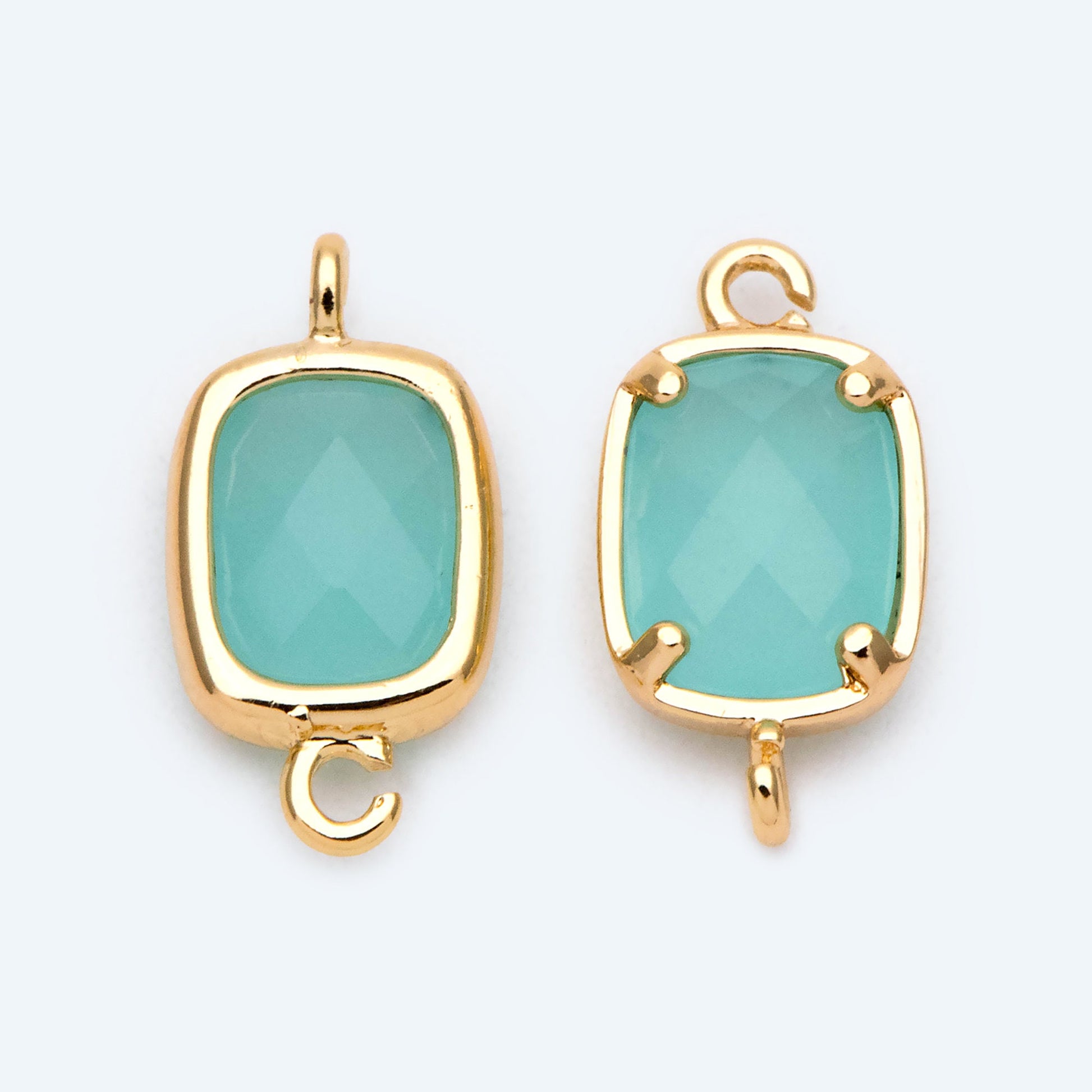 10pcs Gold Framed Glass Connector 14x7mm, Square Bezel Charm Pendants, Clear Crystal (GB-921)