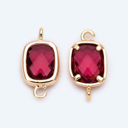 10pcs Gold Framed Glass Connector 14x7mm, Square Bezel Charm Pendants, Clear Crystal (GB-921)