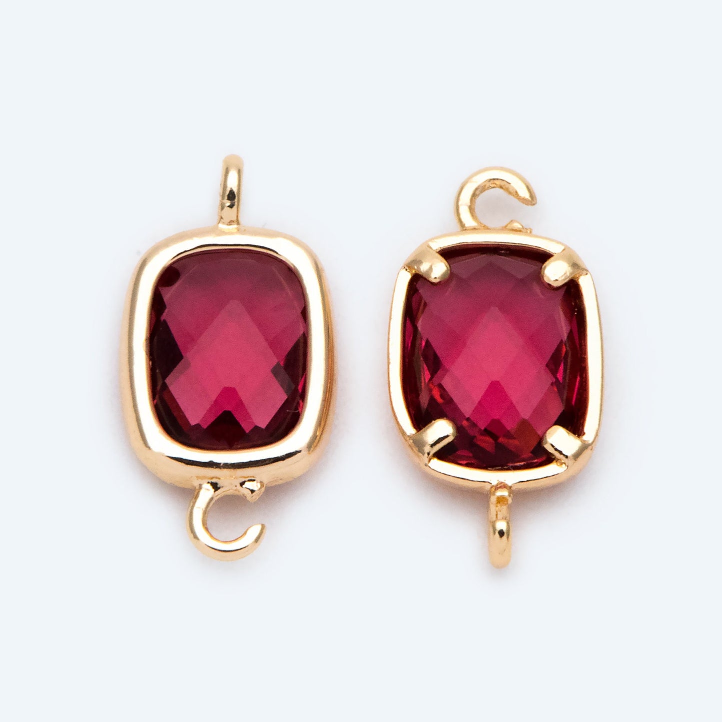 10pcs Gold Framed Glass Connector 14x7mm, Square Bezel Charm Pendants, Clear Crystal (GB-921)