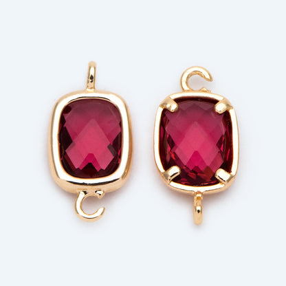 10pcs Gold Framed Glass Connector 14x7mm, Square Bezel Charm Pendants, Clear Crystal (GB-921)