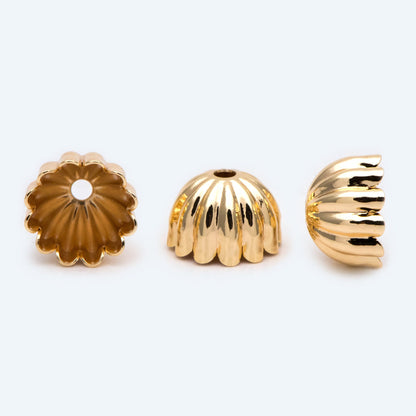 10pcs Flower Bead Caps 9mm, Real Gold plated Brass, Floral Tassel Caps (GB-2167)