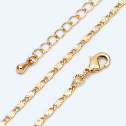 Gold plated Brass Flat Bar Chain Necklaces 2mm, Finished Dainty Necklace with Extender Chain, Ready to Wear 18-20 Inch Adjustable (#LK-462)