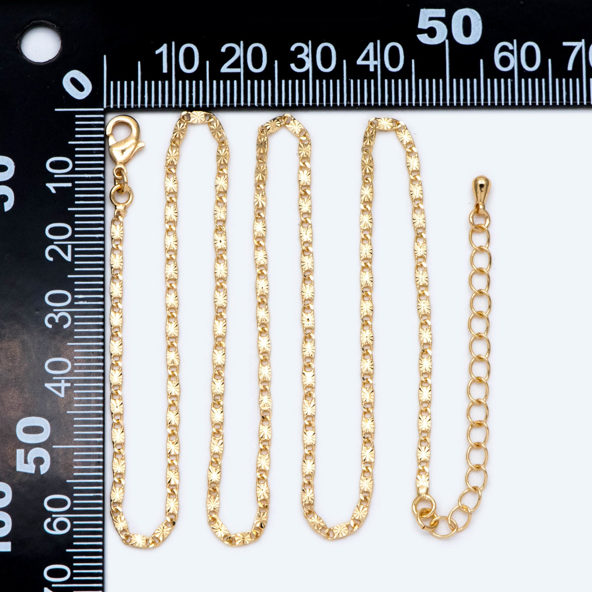 Gold plated Brass Flat Bar Chain Necklaces 2mm, Finished Dainty Necklace with Extender Chain, Ready to Wear 18-20 Inch Adjustable (#LK-462)