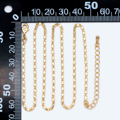 Gold plated Brass Flat Bar Chain Necklaces 2mm, Finished Dainty Necklace with Extender Chain, Ready to Wear 18-20 Inch Adjustable (#LK-462)