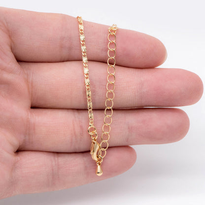Gold plated Brass Flat Bar Chain Necklaces 2mm, Finished Dainty Necklace with Extender Chain, Ready to Wear 18-20 Inch Adjustable (#LK-462)