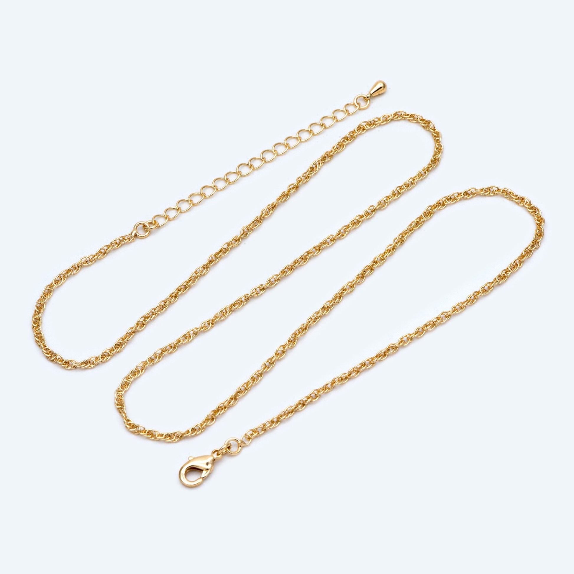 Finished Necklaces 18-20 Inch, Ready to wear Bracelets 6-8 Inch, Adjustable with Extender Chain, 18K Gold plated Brass Chains (#LK-464)