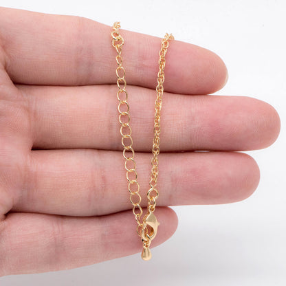 Finished Necklaces 18-20 Inch, Ready to wear Bracelets 6-8 Inch, Adjustable with Extender Chain, 18K Gold plated Brass Chains (#LK-464)