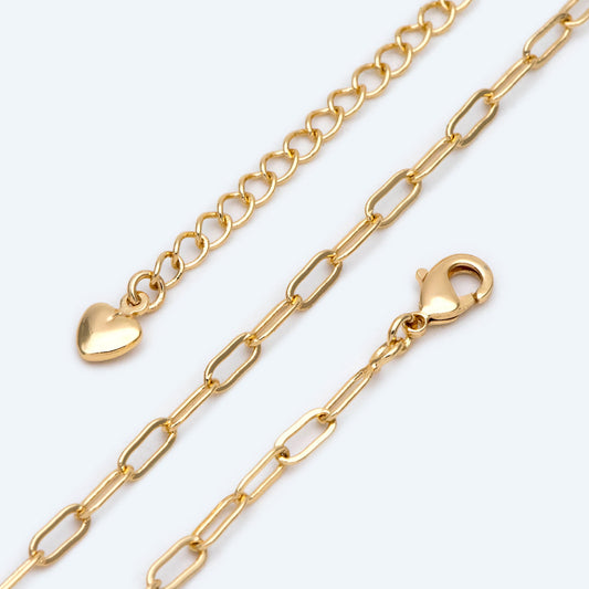 Gold/ Silver tone Paperclip Chains 3mm, Finished Necklace with Extender Chain, Ready to Wear, 16-18 Inch Adjustable (#LK-467)
