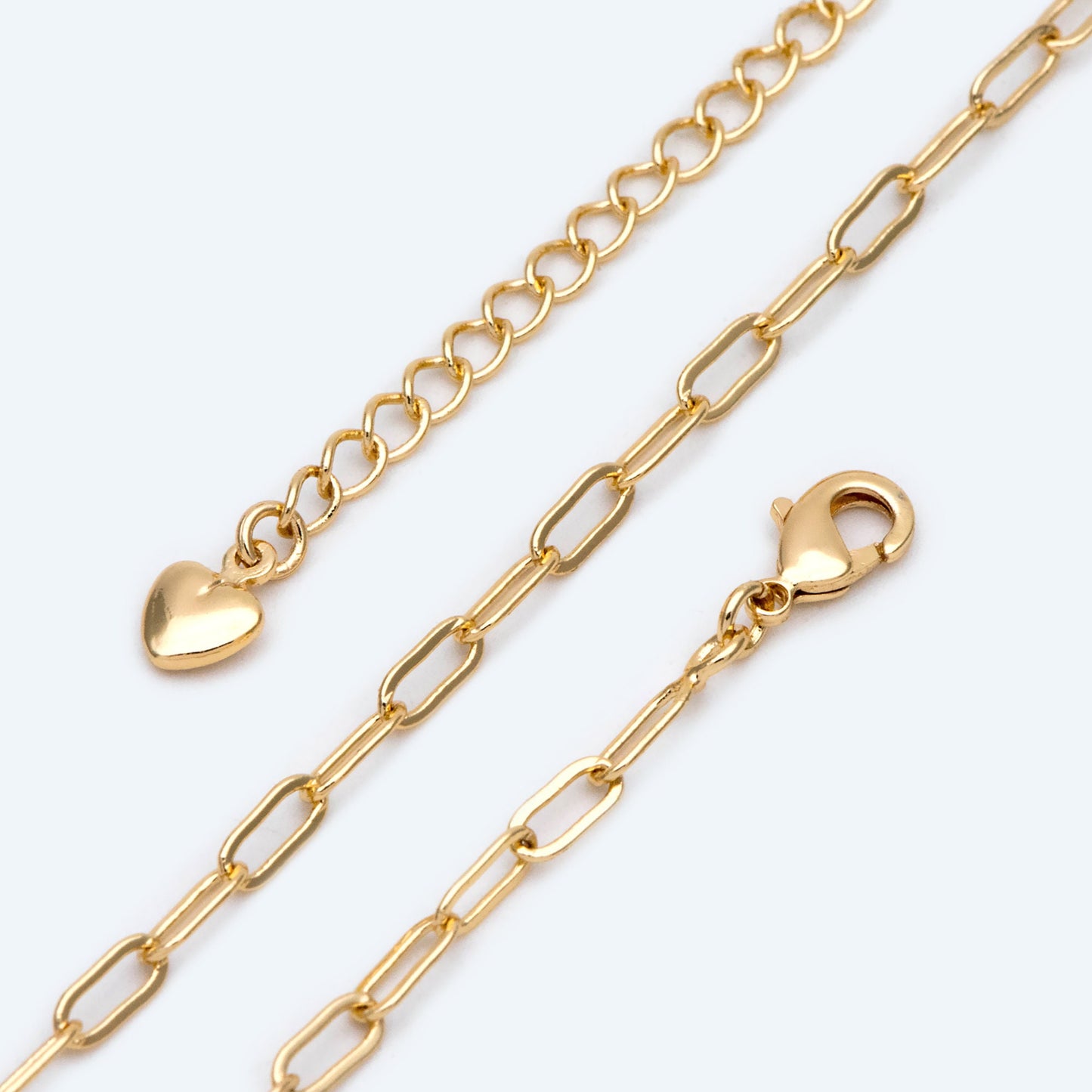 Gold/ Silver tone Paperclip Chains 3mm, Finished Necklace with Extender Chain, Ready to Wear, 16-18 Inch Adjustable (#LK-467)
