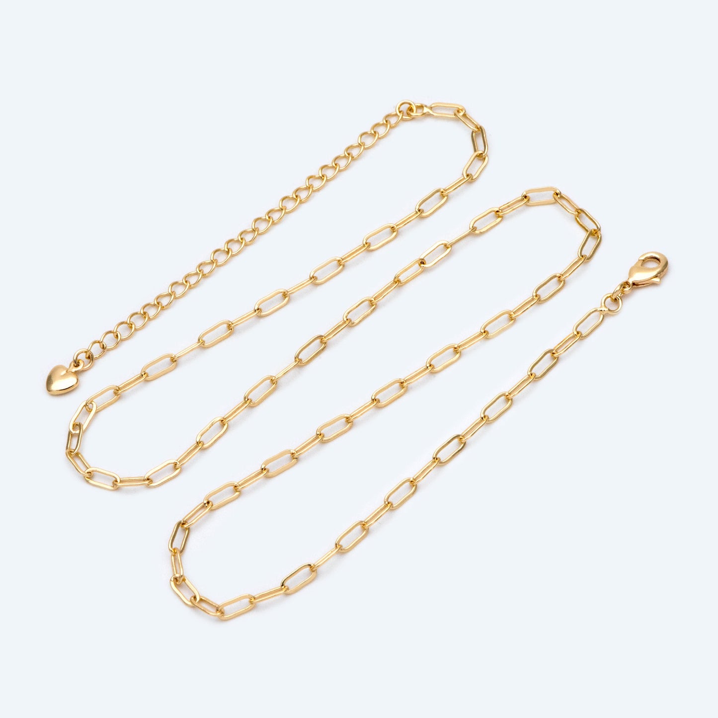 Gold/ Silver tone Paperclip Chains 3mm, Finished Necklace with Extender Chain, Ready to Wear, 16-18 Inch Adjustable (#LK-467)