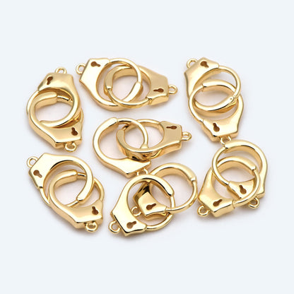 4pcs Gold Handcuff Charm Connectors, Gold Handcuffs Link, Necklace Bracelet Connector (GB-2237)