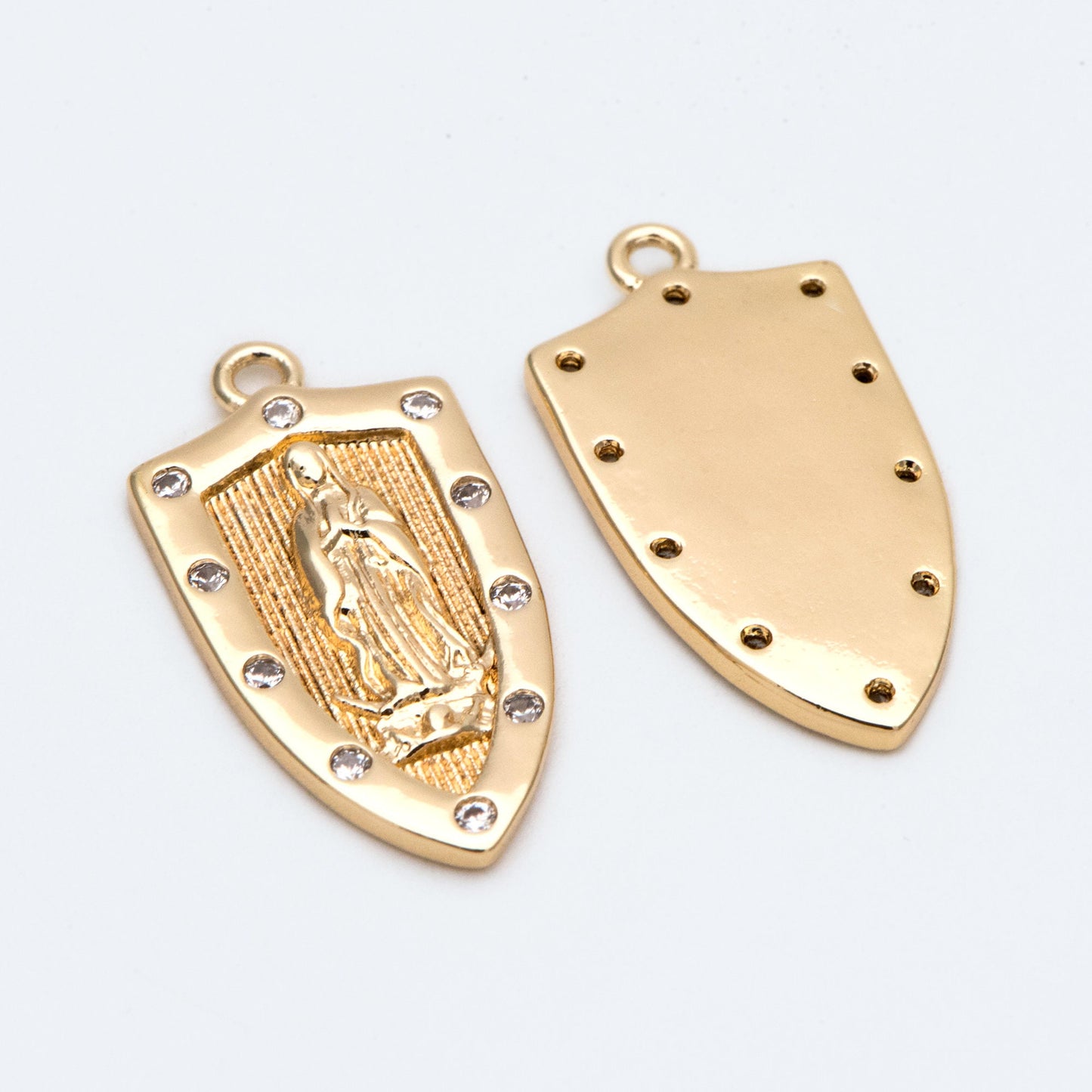 4pcs CZ pave Gold Hollow Virgin Mother Mary Pendants, Catholic Baptism Lady Guadalupe Charm, Medallion Religious Jewelry Craft (GB-4395-F)