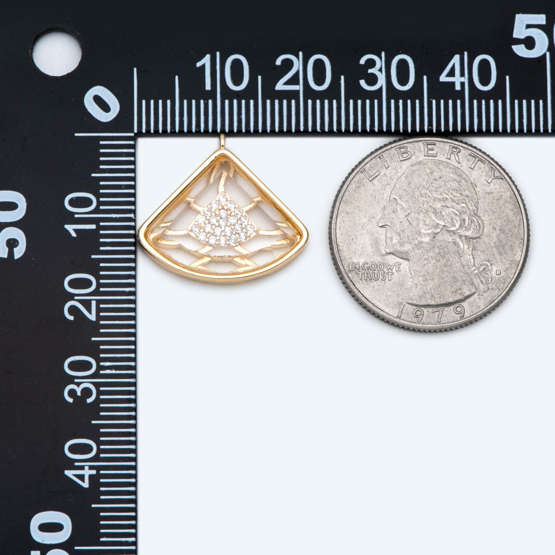 4pcs CZ Pave Gold Fan Shaped Charm, Earring Findings, Jewelry Making, Diy Material, Jewelry Supplies (GB-2238)