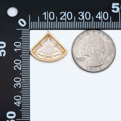 4pcs CZ Pave Gold Fan Shaped Charm, Earring Findings, Jewelry Making, Diy Material, Jewelry Supplies (GB-2238)