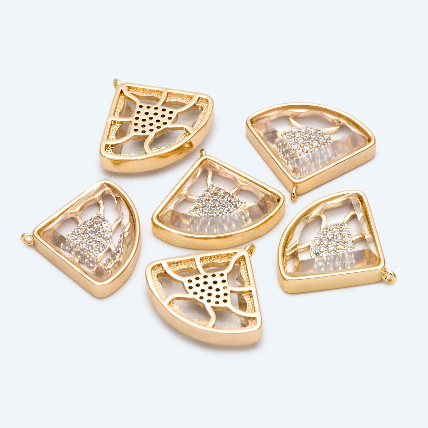 4pcs CZ Pave Gold Fan Shaped Charm, Earring Findings, Jewelry Making, Diy Material, Jewelry Supplies (GB-2238)