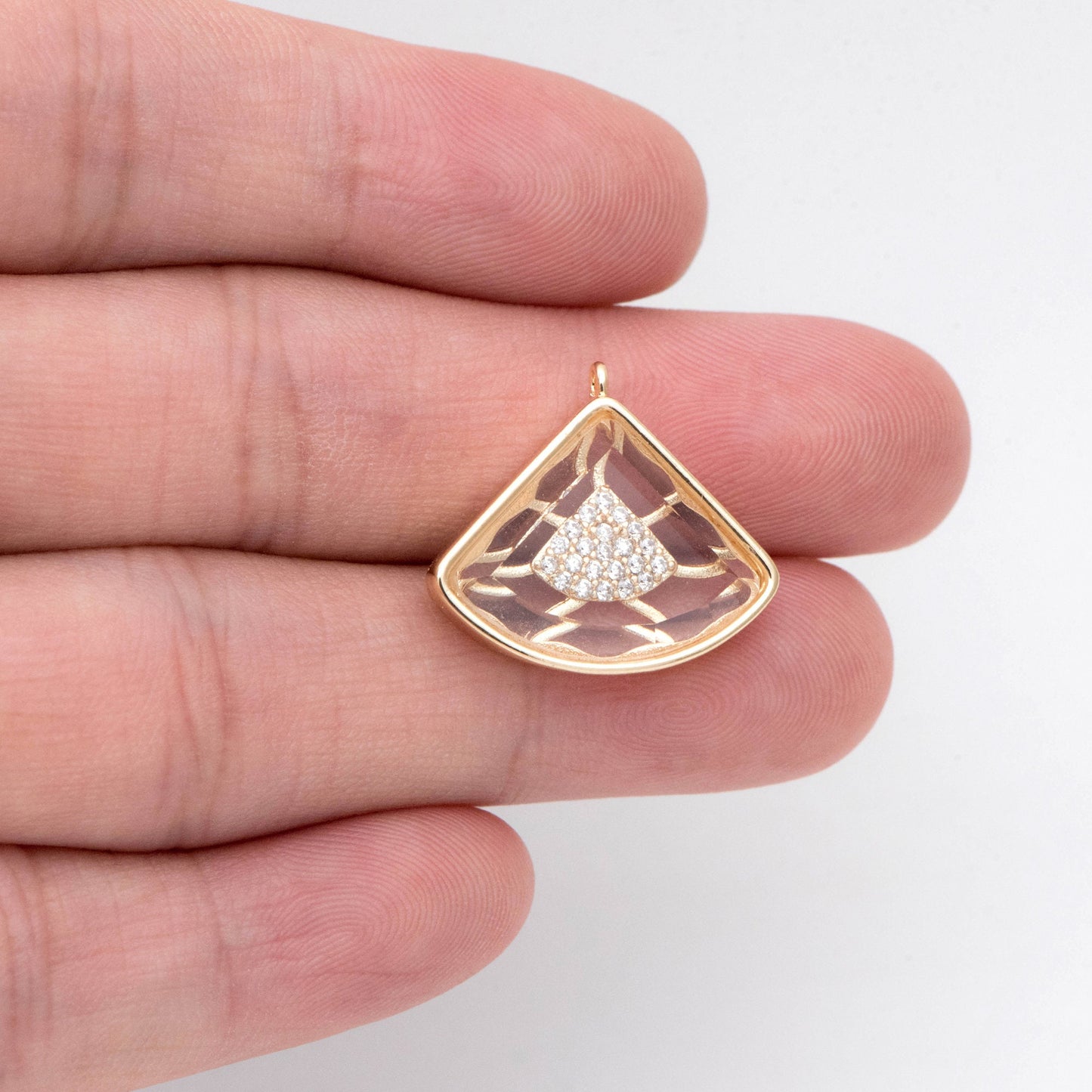 4pcs CZ Pave Gold Fan Shaped Charm, Earring Findings, Jewelry Making, Diy Material, Jewelry Supplies (GB-2238)