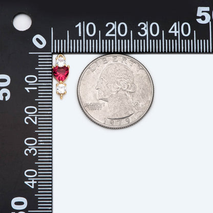 10pcs CZ Pave Heart Connectors, Clear/ Pinkish Red/ Olive Green (GB-1237)