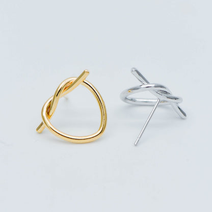 10pcs Gold/ Silver tone Heart Wire Earring Posts 18x14mm, Gold/ Rhodium plated Brass Ear Stud Components (GB-525)