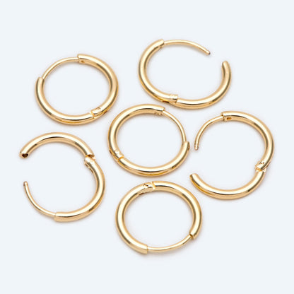 10pcs Gold/ Silver Rose Gold Huggie Hoop Earrings 14/ 16/ 18mm, Stainless Steel Hoops, Simple Hoops 1.6mm thick (GB-2200)