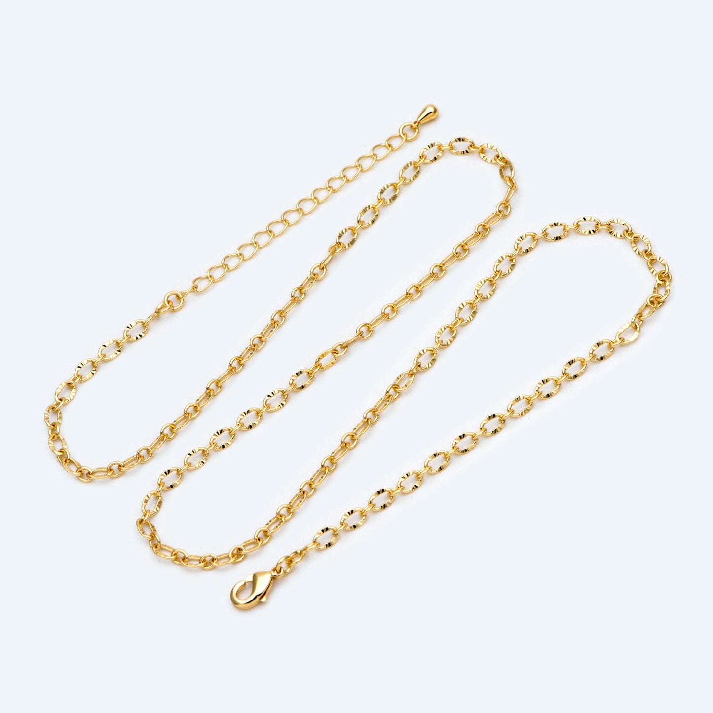 Gold Oval Chain Necklace, Finished Necklace with Extender Chain, Ready to Wear 18-20 Inch Adjustable (#LK-471)