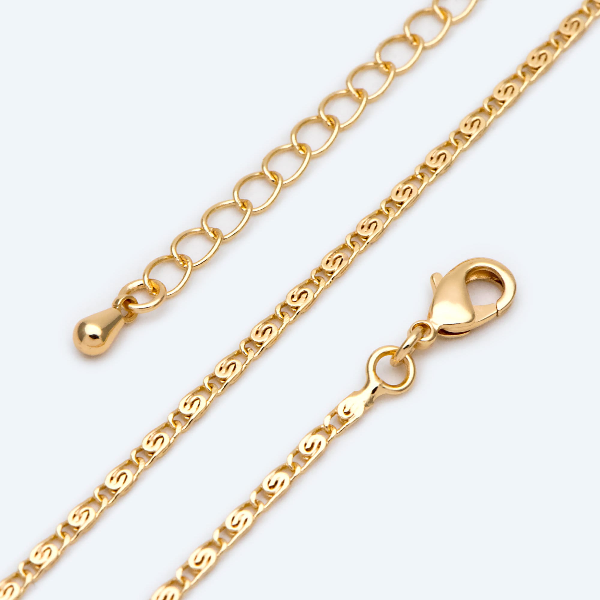 Flat Bar Chain Necklaces 1.8mm, Finished Dainty Necklace with Extender Chain, Ready to Wear 16-20 Inch Adjustable (#LK-472)