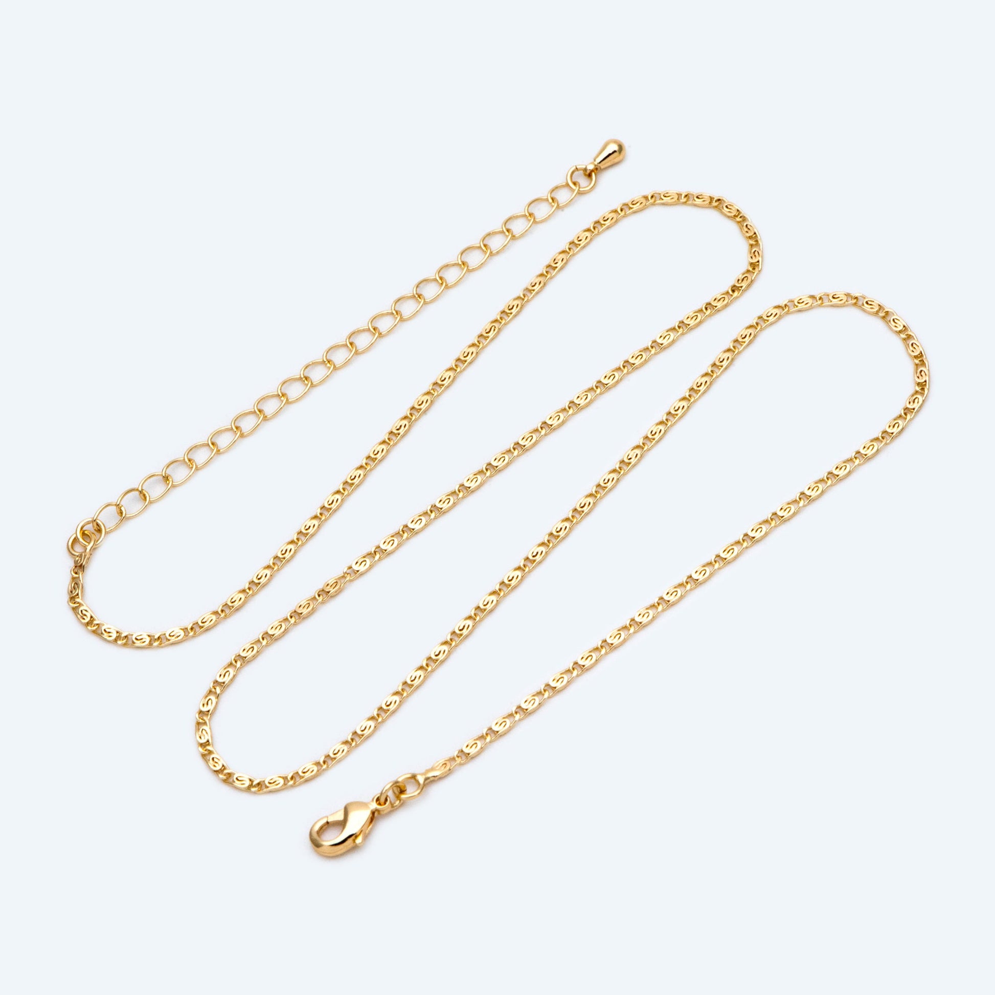 Flat Bar Chain Necklaces 1.8mm, Finished Dainty Necklace with Extender Chain, Ready to Wear 16-20 Inch Adjustable (#LK-472)