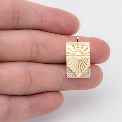 4pcs CZ Pave Sun Rectangle Charm Pendant, Jewelry Findings, Jewelry Making, Diy Material, Jewelry Supplies (GB-1311-F)