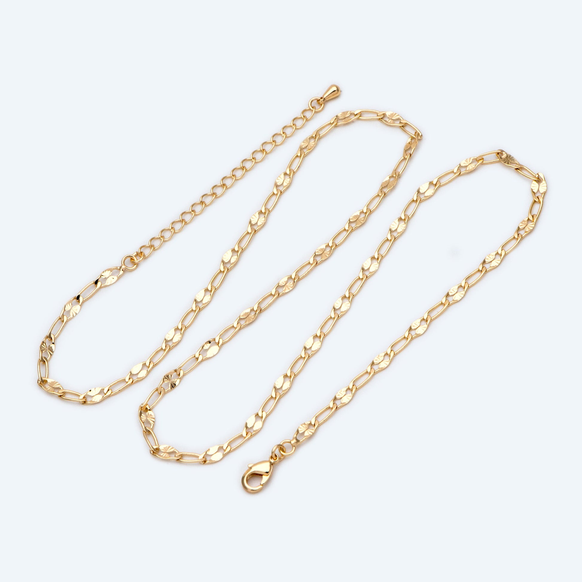 Flat Chain Necklaces 3.6mm Wide, Finished Necklace with Extender Chain, Ready to Wear, 18-21 Inch Adjustable (#LK-474)