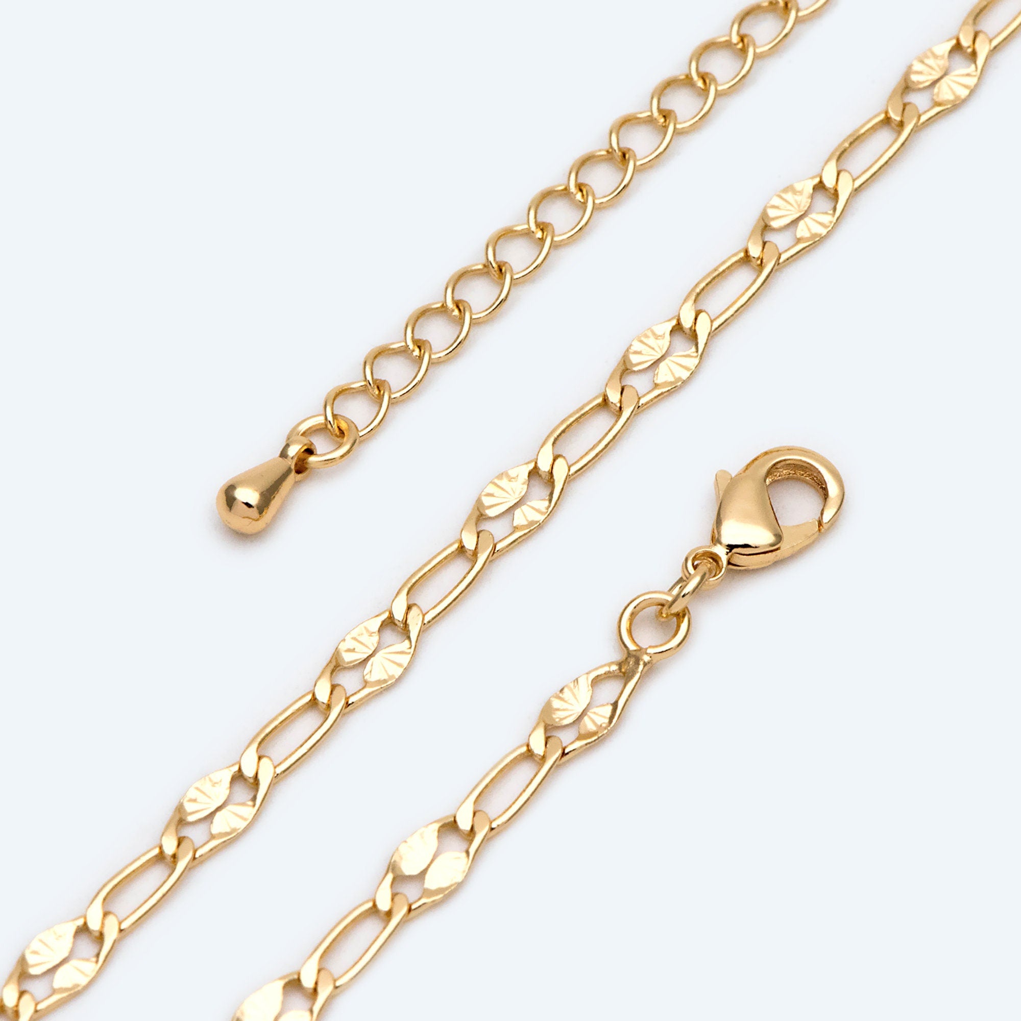 Flat Chain Necklaces 3.6mm Wide, Finished Necklace with Extender Chain, Ready to Wear, 18-21 Inch Adjustable (#LK-474)