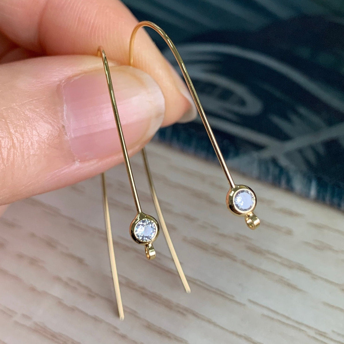 10pcs CZ pave Gold Ear Hooks 47x32mm, Simple Earwires, Wholesale Earring Components (GB-1000)