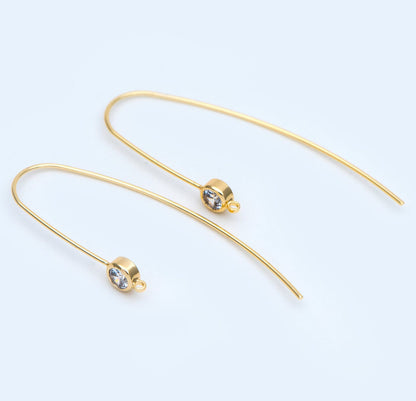 10pcs CZ pave Gold Ear Hooks 47x32mm, Simple Earwires, Wholesale Earring Components (GB-1000)