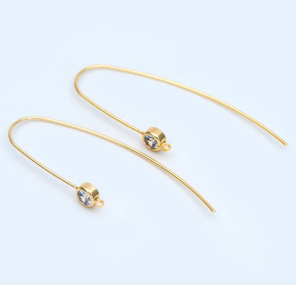 10pcs CZ pave Gold Ear Hooks 47x32mm, Simple Earwires, Wholesale Earring Components (GB-1000)