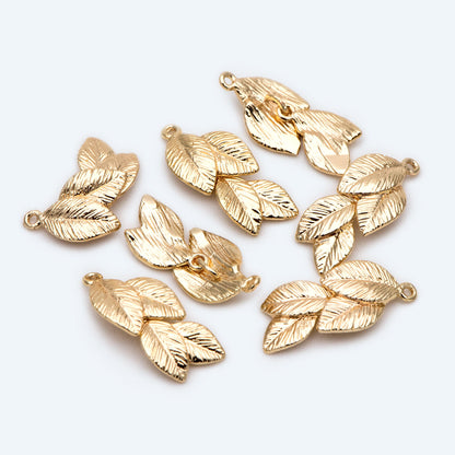 10pcs Gold Plated Leaf Charm: Jewelry Making Pendant Supplies (GB-214-H)