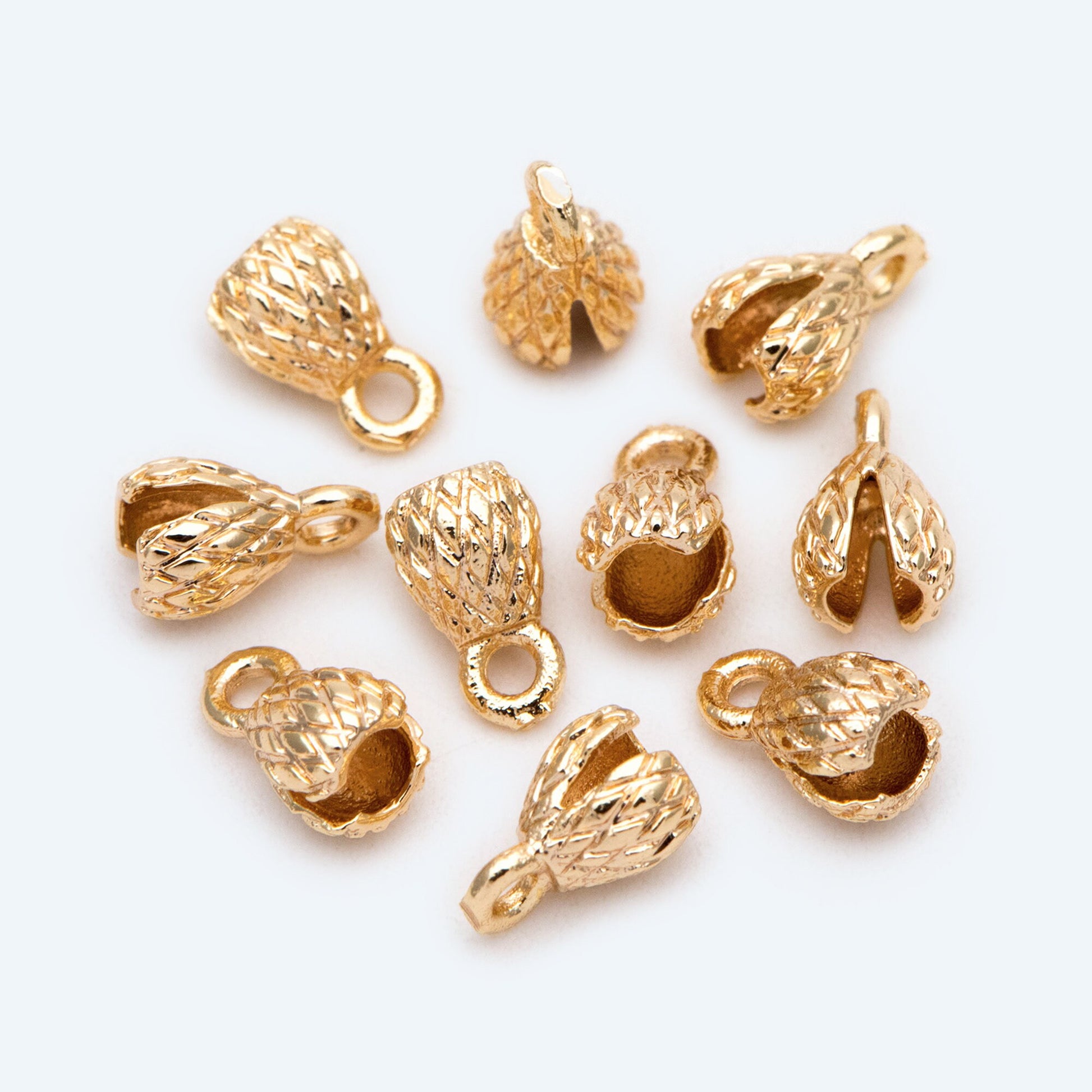 10pcs Flower Crimp Ends, Cord Ends, Clam Bead Tip, Chain Crimps, Flower Bud End (GB-2256)