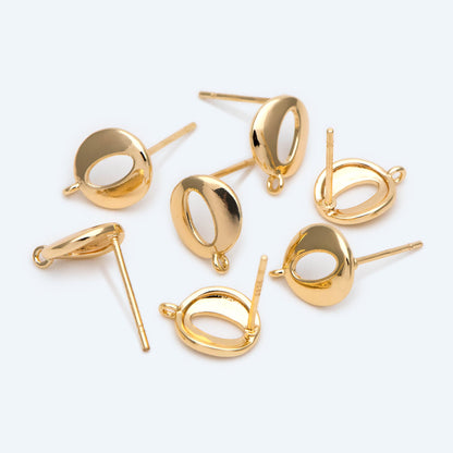 10pcs Gold Oval Hoop Ear Posts, Oval Circle Stud Earrings, DIY Earring Findings (GB-2211)