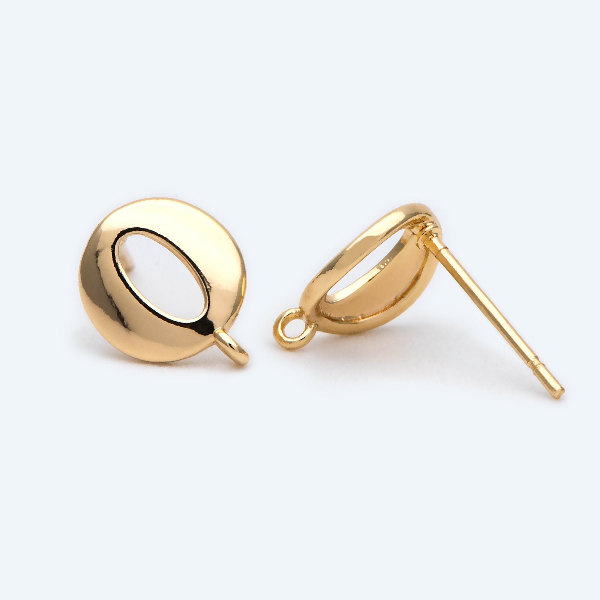10pcs Gold Oval Hoop Ear Posts, Oval Circle Stud Earrings, DIY Earring Findings (GB-2211)