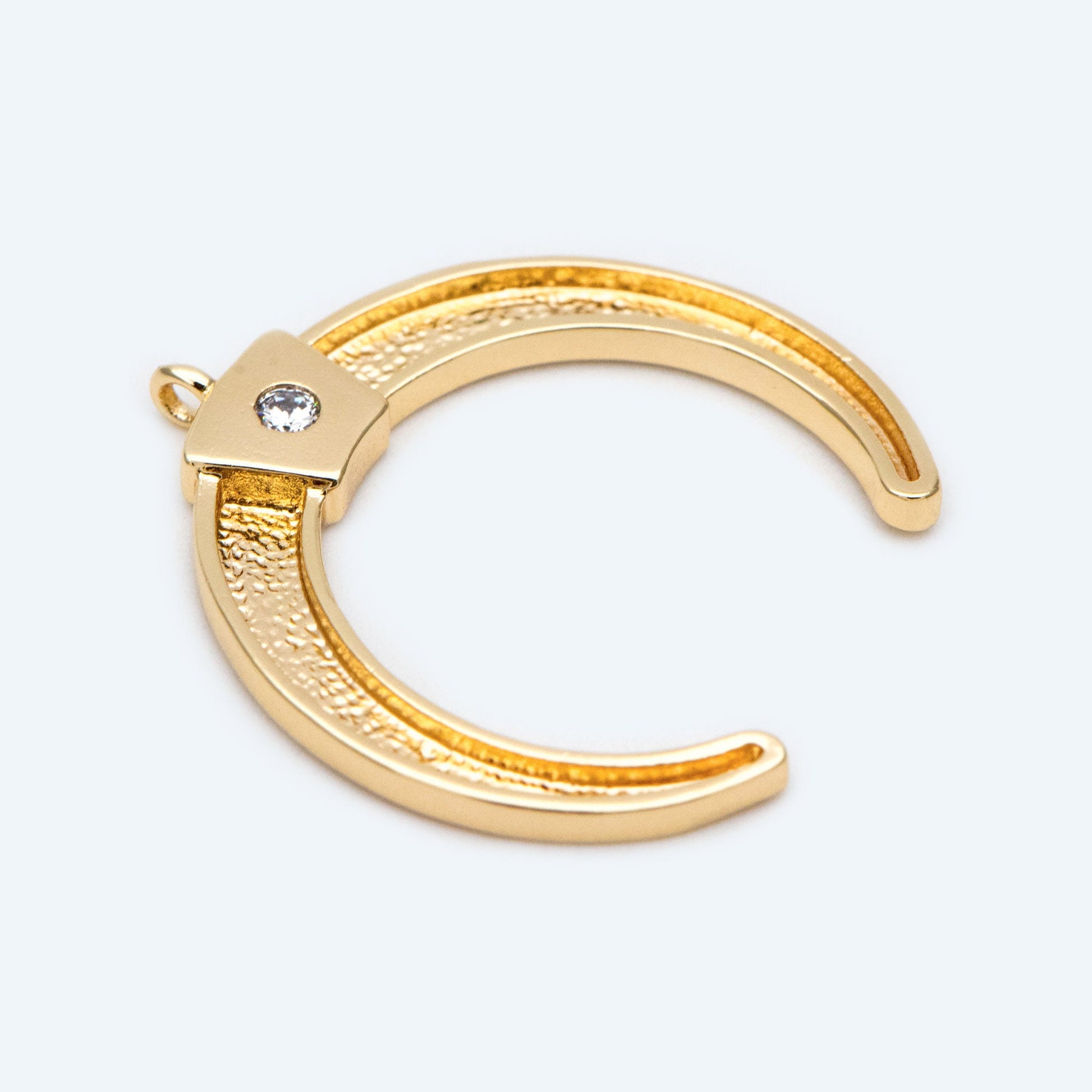 10pcs CZ pave Gold Crescent Moon Charms 15mm, 18K Gold plated Brass, OX Horn Pendant (GB-618-K)