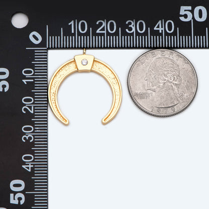 10pcs CZ pave Gold Crescent Moon Charms 15mm, 18K Gold plated Brass, OX Horn Pendant (GB-618-K)