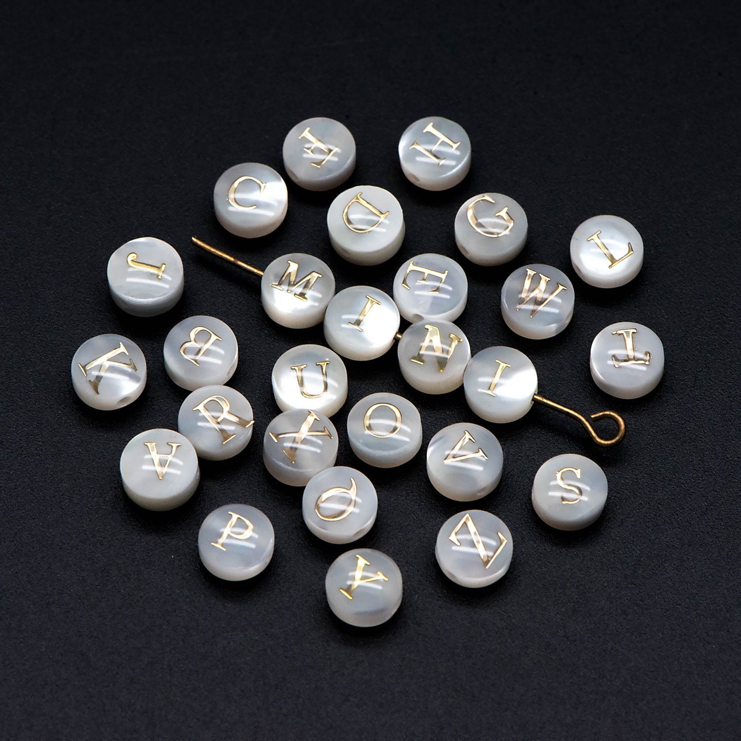 6mm Shell Alphabet Beads, English Letter Beads, Round Coin Letter Charms, Personalized Initial Charms, You Choose Letter (V1378)