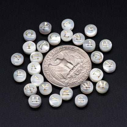 6mm Shell Alphabet Beads, English Letter Beads, Round Coin Letter Charms, Personalized Initial Charms, You Choose Letter (V1378)