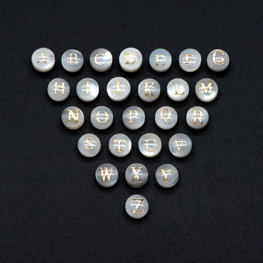 6mm Shell Alphabet Beads, English Letter Beads, Round Coin Letter Charms, Personalized Initial Charms, You Choose Letter (V1378)