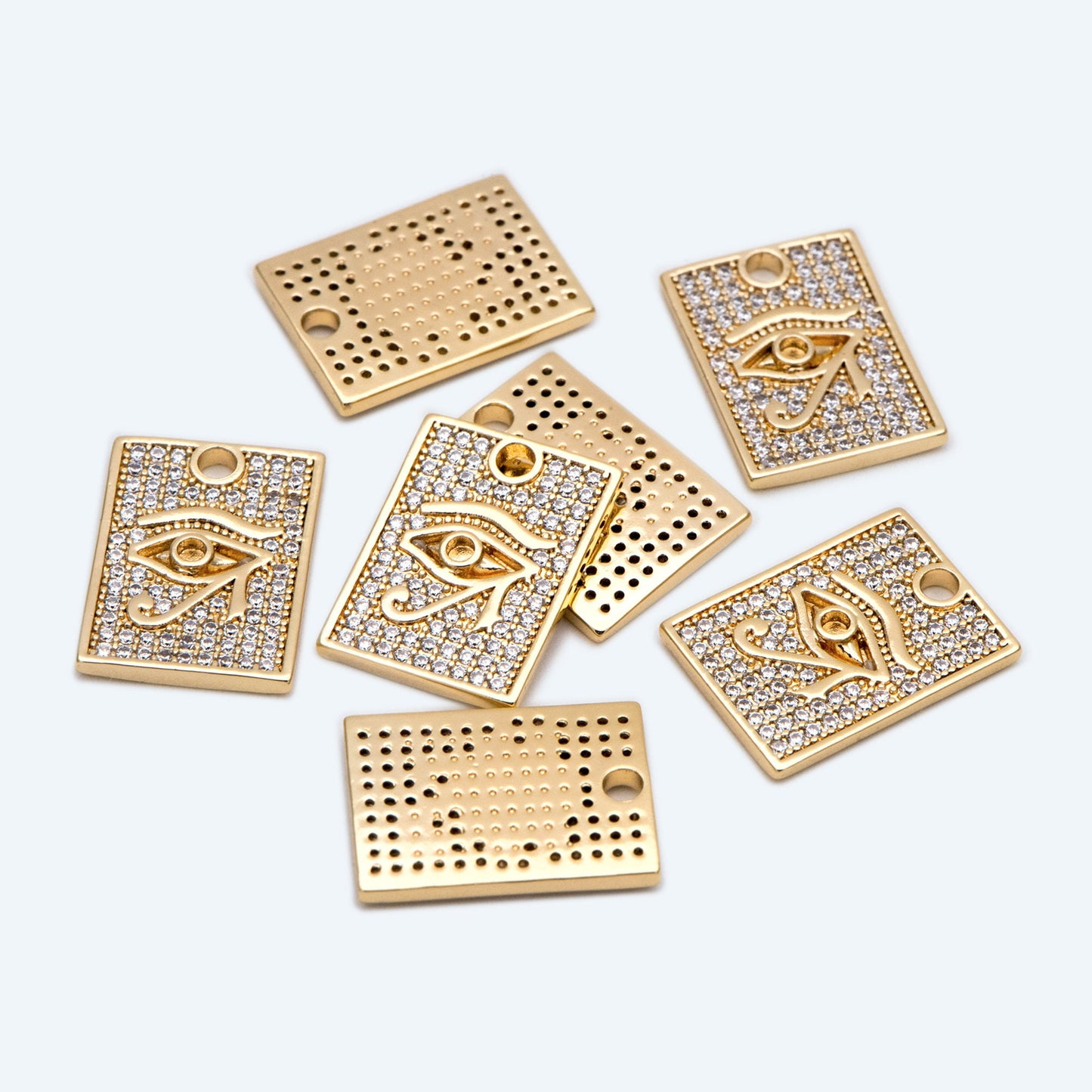 4pcs CZ Pave Evil Eye Rectangle Charm Pendant, Jewelry Making, Diy Material, Jewelry Supplies (GB-1527-D)