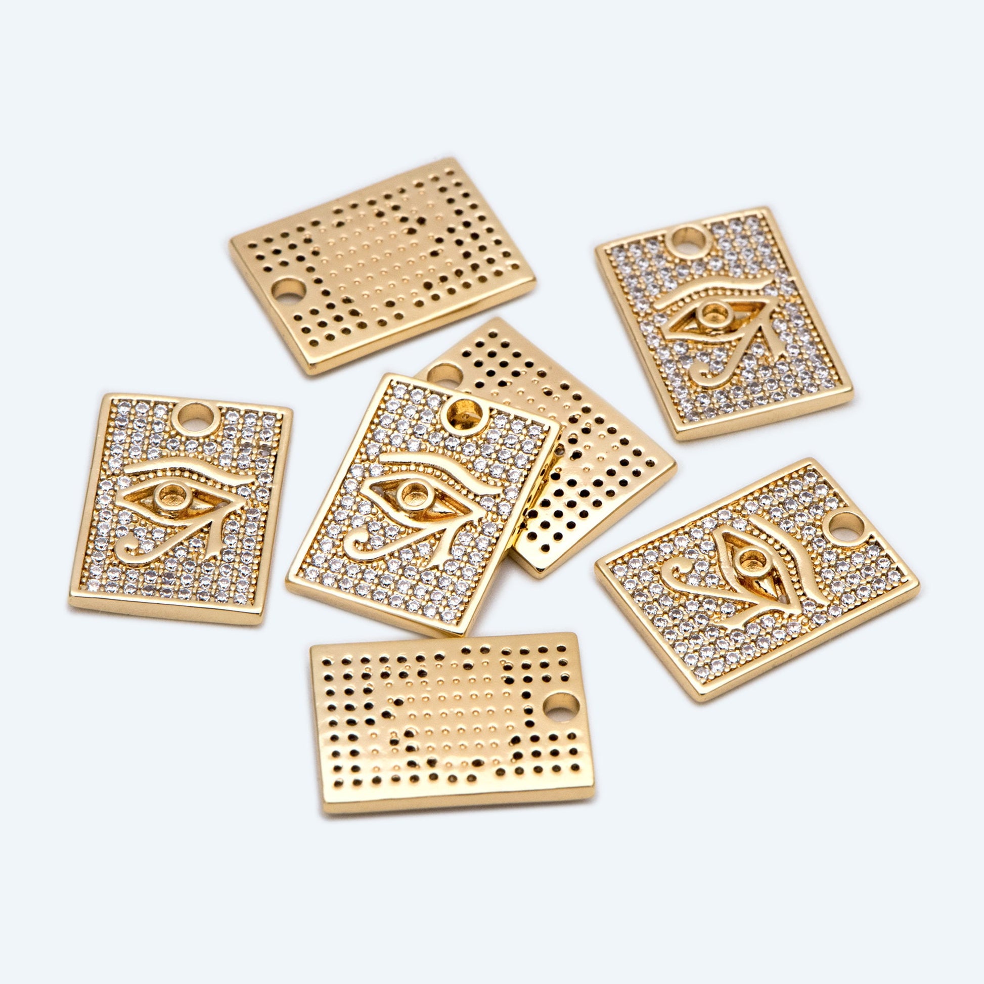 4pcs CZ Pave Evil Eye Rectangle Charm Pendant, Jewelry Making, Diy Material, Jewelry Supplies (GB-1527-D)