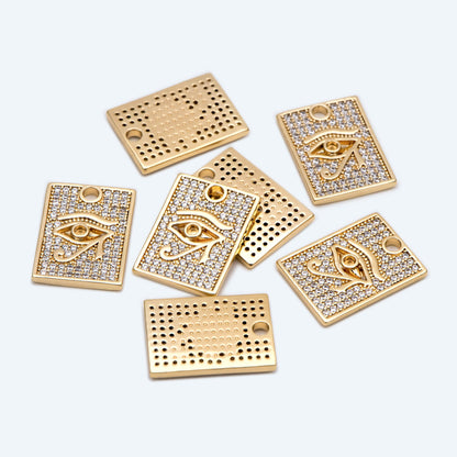 4pcs CZ Pave Evil Eye Rectangle Charm Pendant, Jewelry Making, Diy Material, Jewelry Supplies (GB-1527-D)